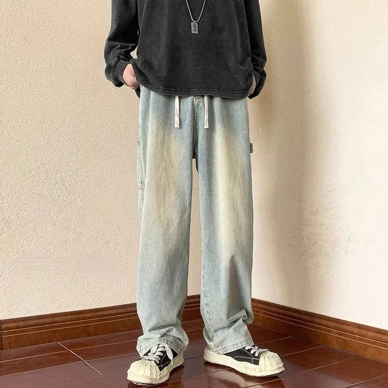Straight Men's Jeans Cotton Kpop Y2k Streetwear Trousers Luxury Stacked New in Vintage Aesthetic 2025 Fashion Male Cowboy Pants