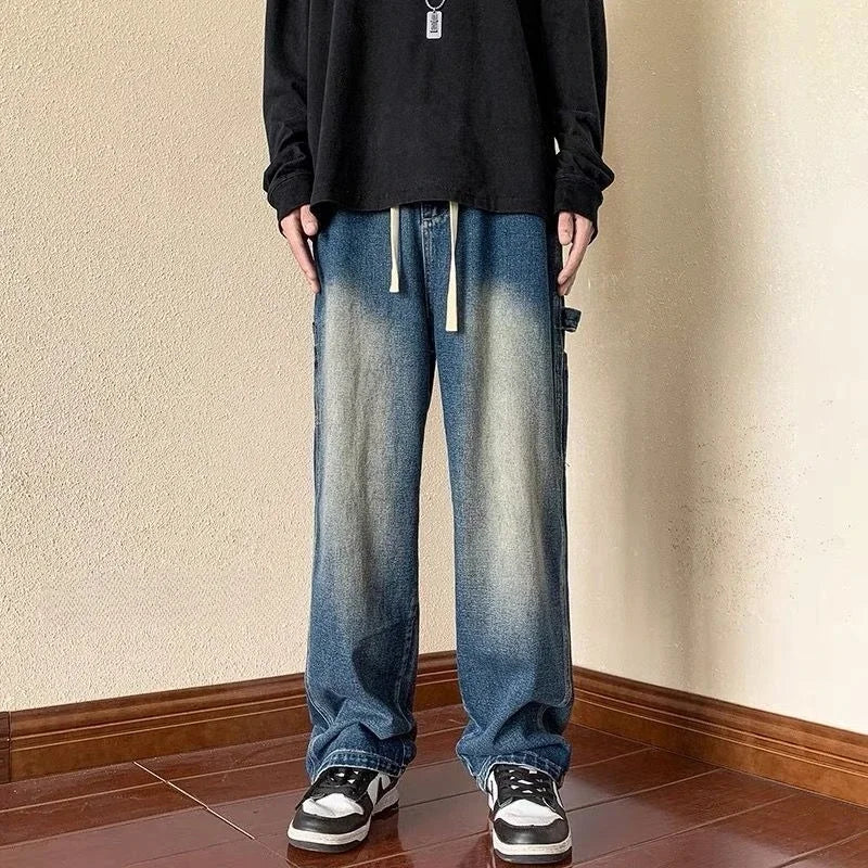 Straight Men's Jeans Cotton Kpop Y2k Streetwear Trousers Luxury Stacked New in Vintage Aesthetic 2025 Fashion Male Cowboy Pants