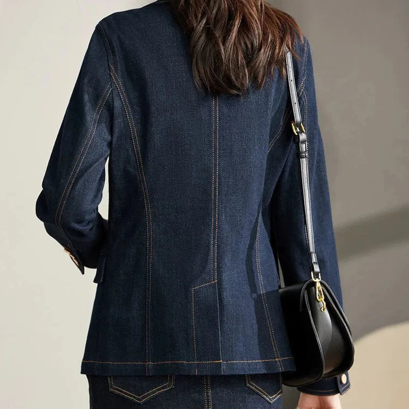 Spring Autumn Denim Blazer New 2024 Women's Long Sleeved One Button Short Jeans Jacket Ladies Slim Cowboy Coats Outerwear Female