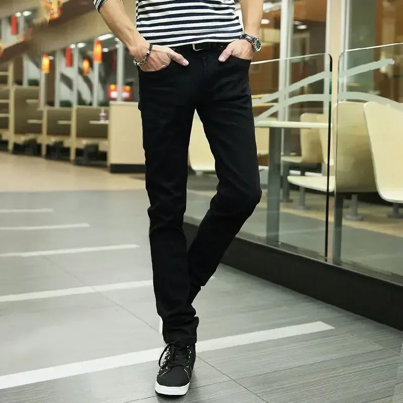 Jeans for Men Stretch Trousers Slim Fit Male Cowboy Pants Tight Pipe Skinny Elastic Low Rise Trend 2025 Casual Y2k Streetwear Xs