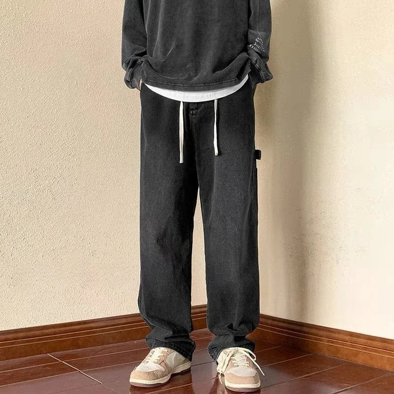 Straight Men's Jeans Cotton Kpop Y2k Streetwear Trousers Luxury Stacked New in Vintage Aesthetic 2025 Fashion Male Cowboy Pants