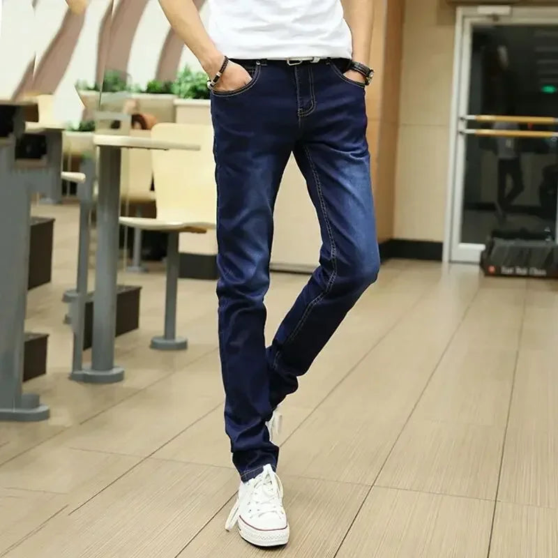 Jeans for Men Stretch Trousers Slim Fit Male Cowboy Pants Tight Pipe Skinny Elastic Low Rise Trend 2025 Casual Y2k Streetwear Xs