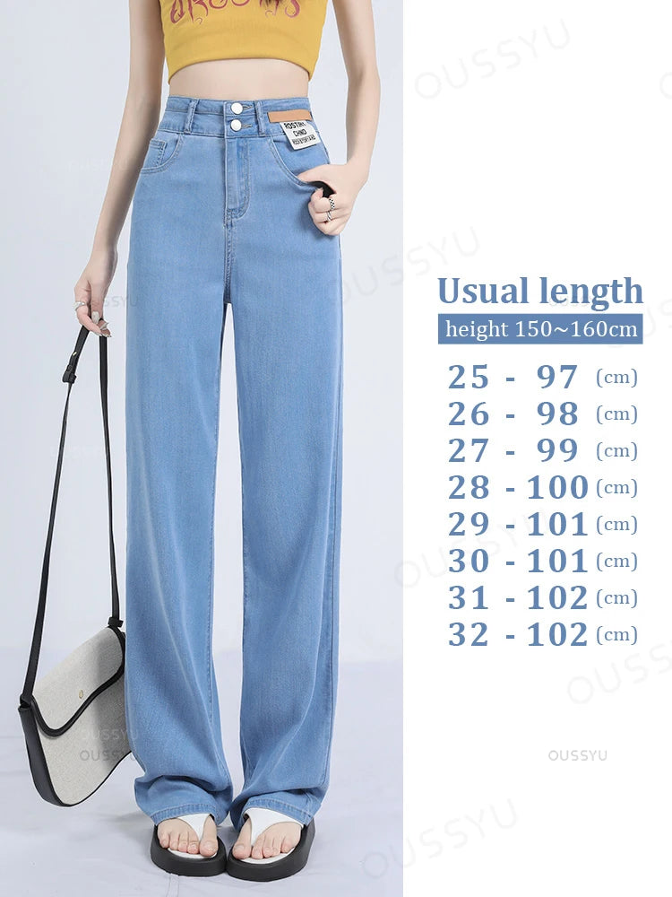 Summer Soft Natural Lyocell Fabric Women's Jeans Thin Baggy Wide Leg Denim Pants High Waisted Casual Trousers Female Size 25-32