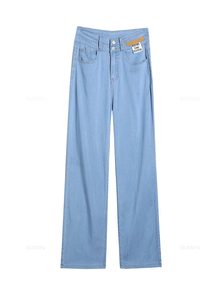 Summer Soft Natural Lyocell Fabric Women's Jeans Thin Baggy Wide Leg Denim Pants High Waisted Casual Trousers Female Size 25-32