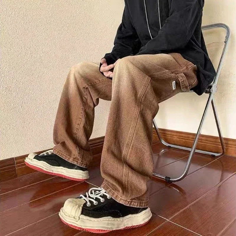 Straight Men's Jeans Cotton Kpop Y2k Streetwear Trousers Luxury Stacked New in Vintage Aesthetic 2025 Fashion Male Cowboy Pants