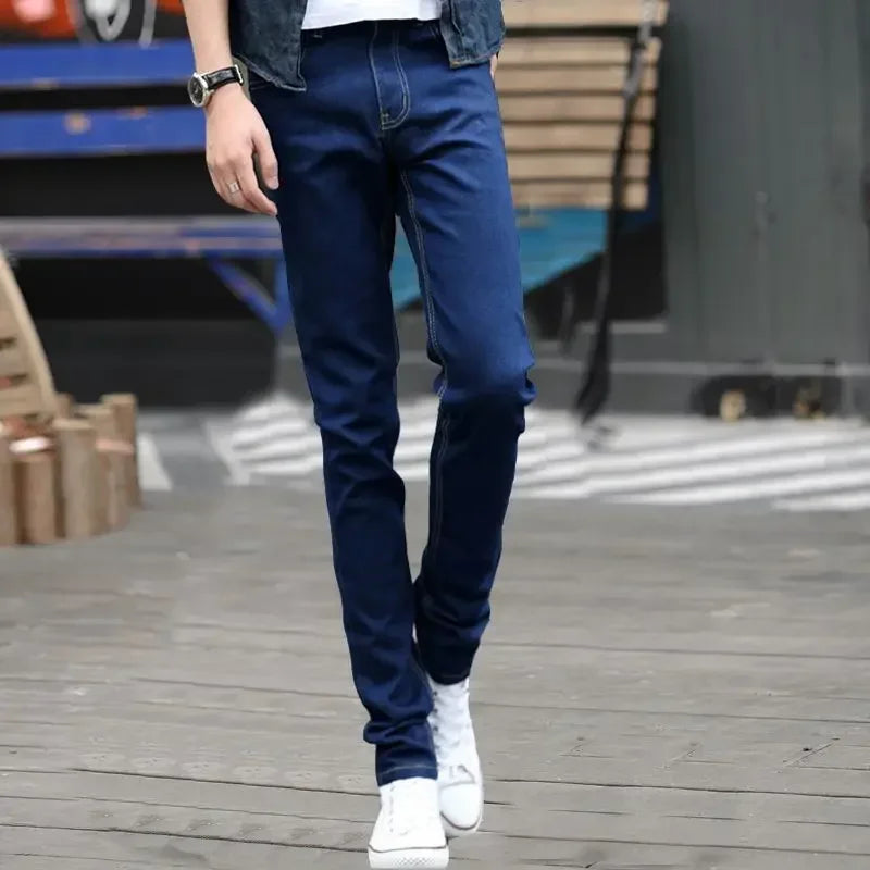 Jeans for Men Stretch Trousers Slim Fit Male Cowboy Pants Tight Pipe Skinny Elastic Low Rise Trend 2025 Casual Y2k Streetwear Xs