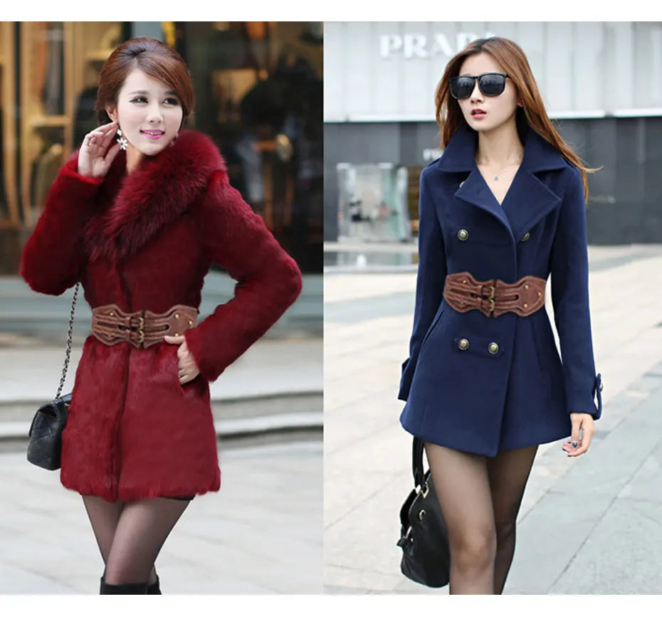 Maikun Belt Crazy Horse Leather Double Pin Buckle Women's Elastic Wide Belt All-match Women's Coat Girdle