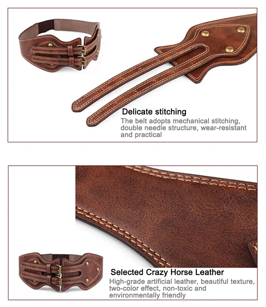Maikun Belt Crazy Horse Leather Double Pin Buckle Women's Elastic Wide Belt All-match Women's Coat Girdle