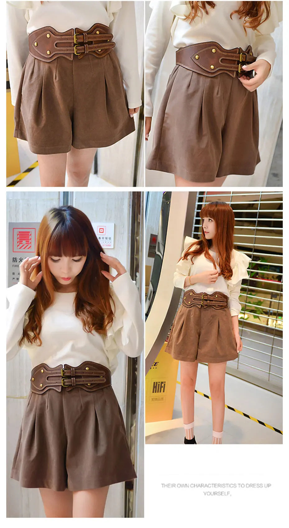 Maikun Belt Crazy Horse Leather Double Pin Buckle Women's Elastic Wide Belt All-match Women's Coat Girdle
