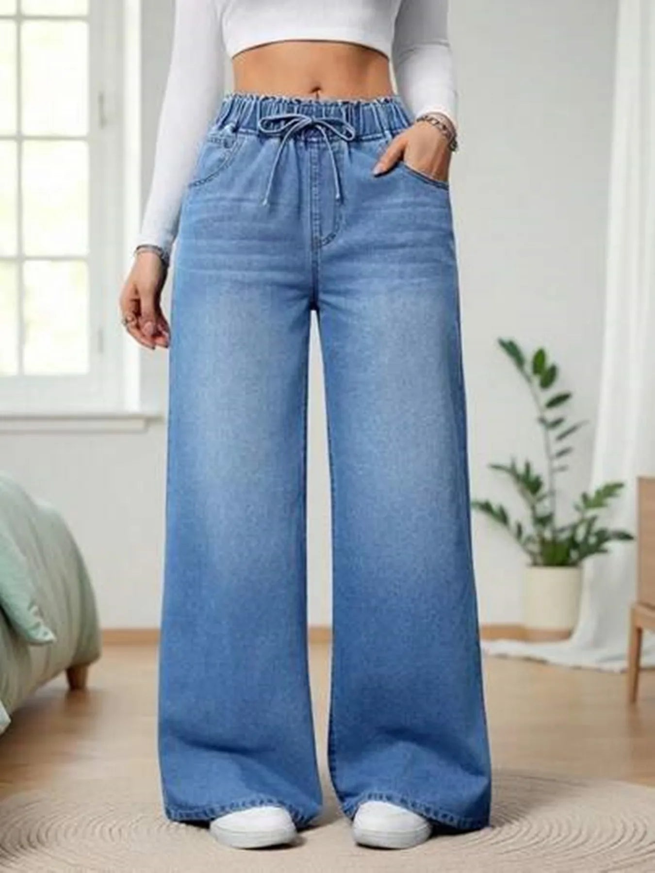 Drawstring Boyfriend Jeans for women.