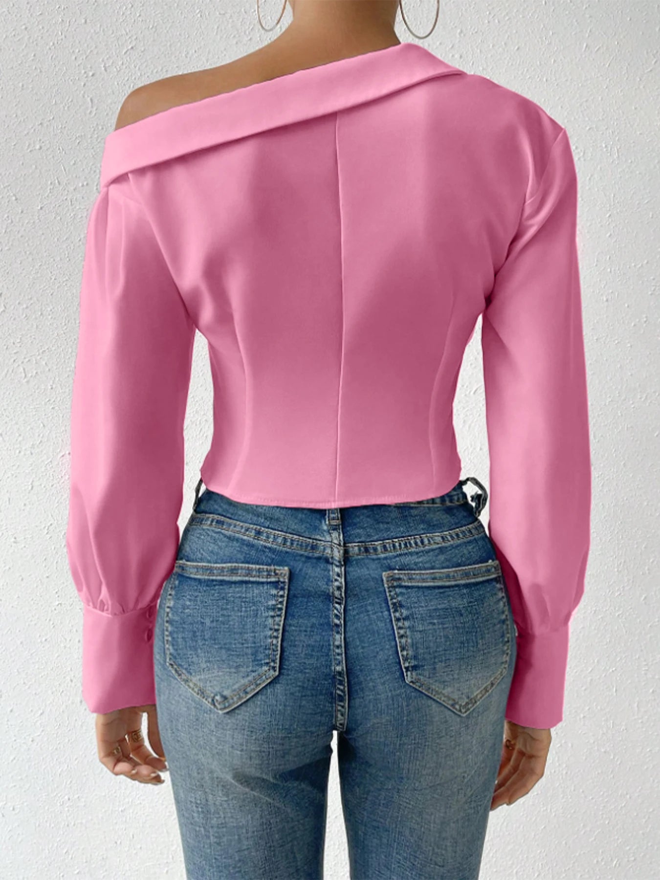 Women's T-Shirt Spring Summer Pink Off Shoulder Long Sleeve Cross Front Asymmetrical Hem Elegant Stylish Daily Casual Dating Top