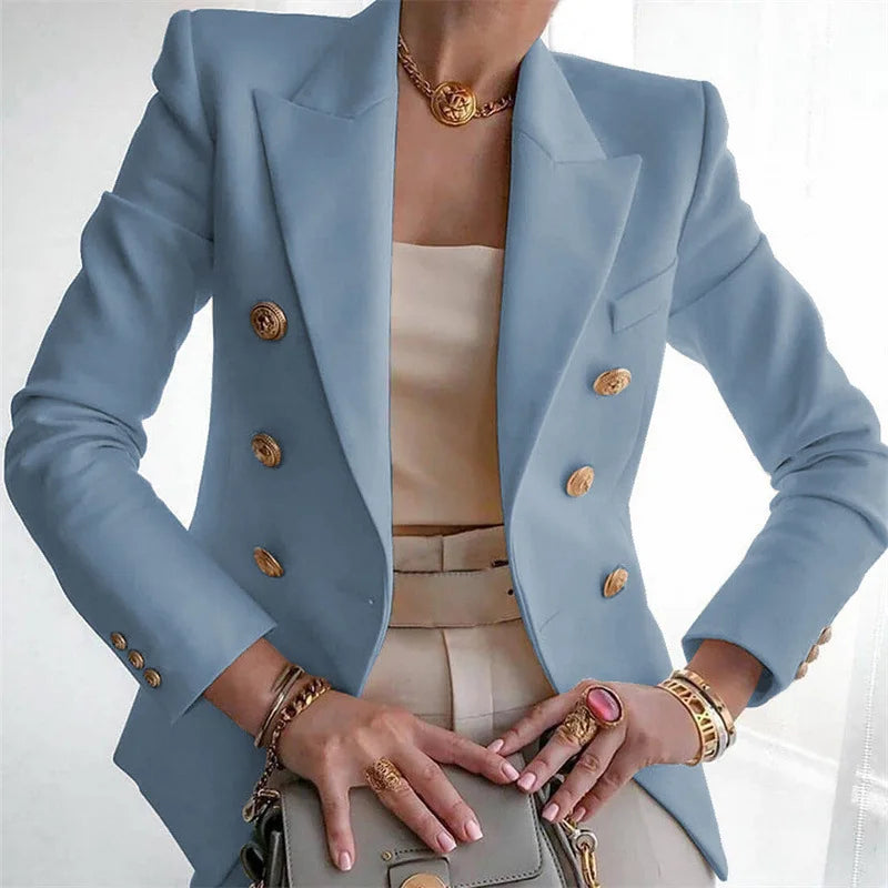 Women's Autumn Blazers New Solid Fashion Casual Suit Short Jacket Golden Button Lady Suit Comfortable Commuting Long-sleeved Top