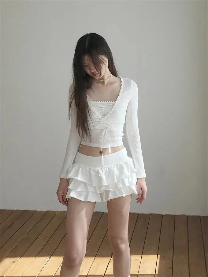 Ruffle Mini Skirt | High Waist Layered Cake Skirt Y2K Ballet Style