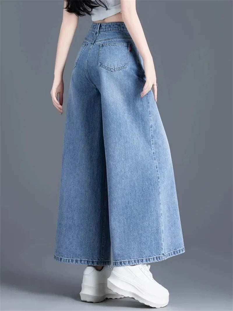 Women's Wide Legs Pants 2026 Spring Fashion High Waisted Ladies Jeans  Design Sense Korean Version Female Cowboy Skirt Trousers