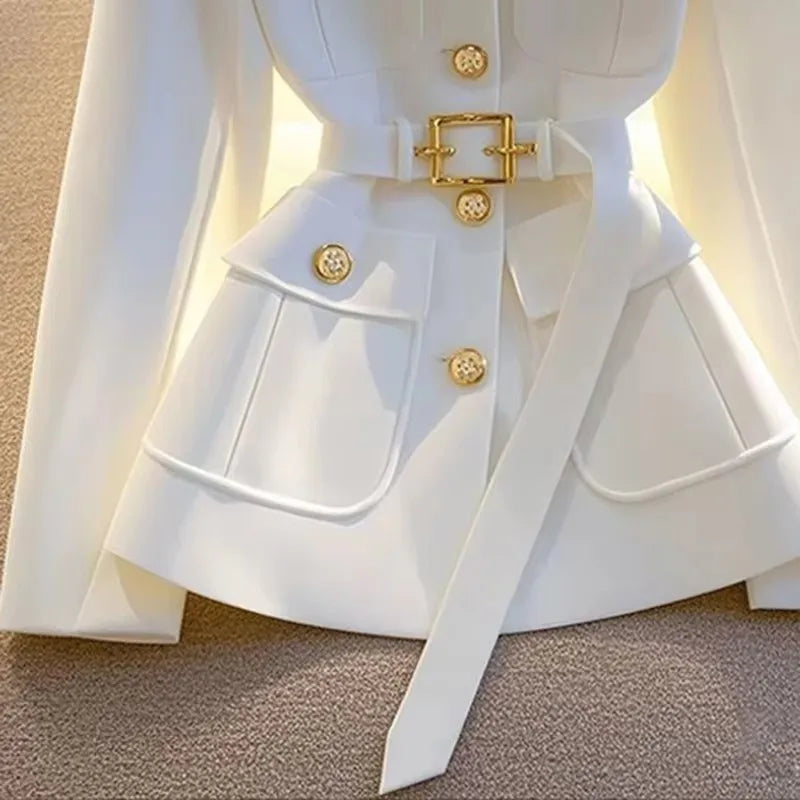 Women Blazer Coat New 2026 Autumn Long Sleeve Single Breasted Belt Pocket Elegant Office Ladies Suit Jacket Lady Outerwear Tops