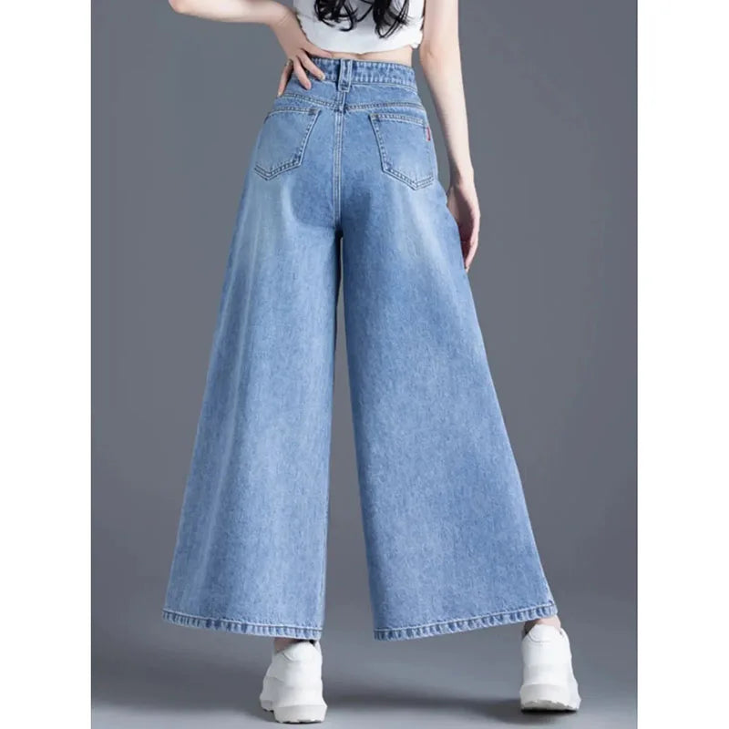 Women's Wide Legs Pants 2026 Spring Fashion High Waisted Ladies Jeans  Design Sense Korean Version Female Cowboy Skirt Trousers