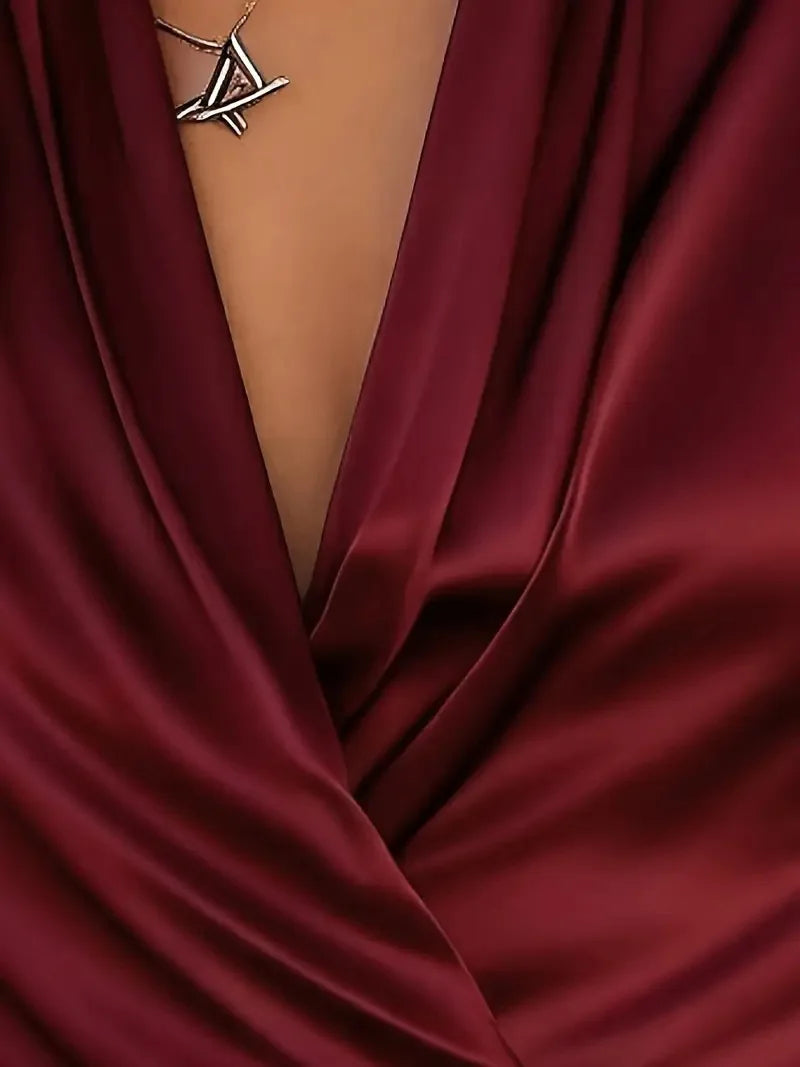 Sexy Deep V-neck Long-sleeved Women's Shirt Fashion Satin Drape Fabric Autumn