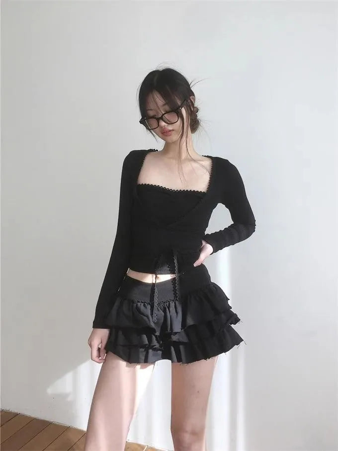 Ruffle Mini Skirt | High Waist Layered Cake Skirt Y2K Ballet Style