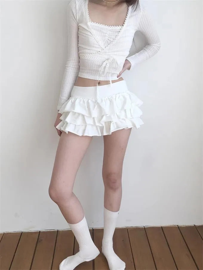 Ruffle Mini Skirt | High Waist Layered Cake Skirt Y2K Ballet Style