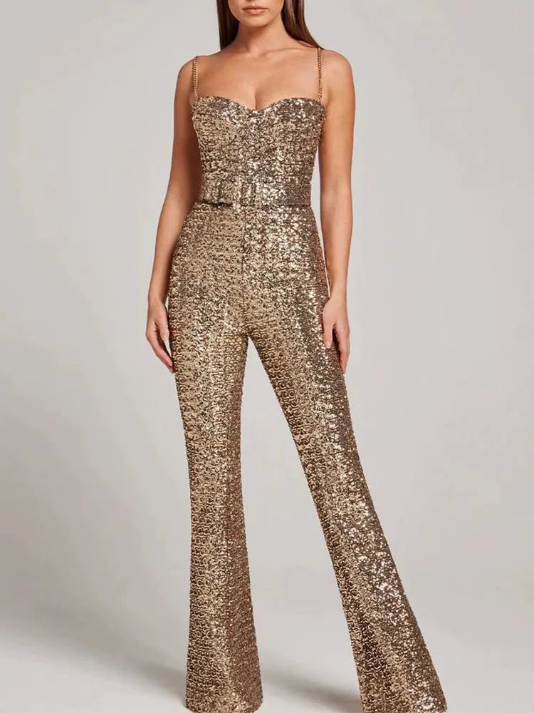 New Shiny Sequined Backless High waist Rompers Jumpsuit Casual Women's Off Shoulder