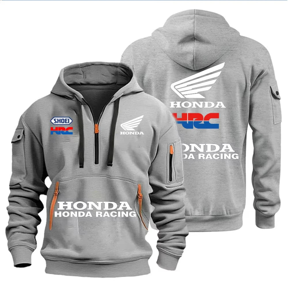 Honda Racing Autumn and Winter Men's Multi-Pocket Zipper Hoodie Casual Sportswear and Loose Hoodie Long Sleeve Top