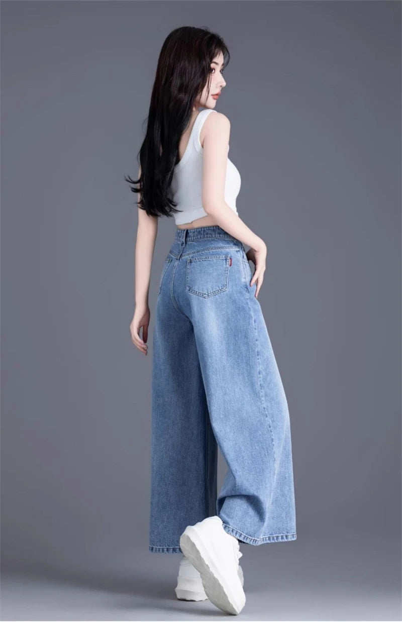 Women's Wide Legs Pants 2026 Spring Fashion High Waisted Ladies Jeans  Design Sense Korean Version Female Cowboy Skirt Trousers