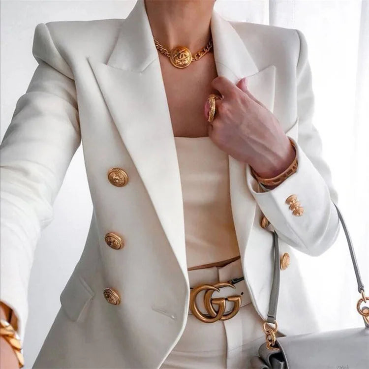Women's Autumn Blazers New Solid Fashion Casual Suit Short Jacket Golden Button Lady Suit Comfortable Commuting Long-sleeved Top
