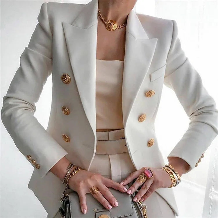 Women's Autumn Blazers New Solid Fashion Casual Suit Short Jacket Golden Button Lady Suit Comfortable Commuting Long-sleeved Top
