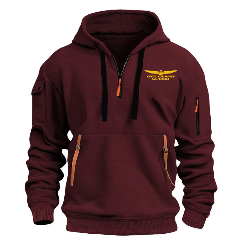 New Multi Pocket Zipper Fleece Men's Hoodie Gold Wing gl1800 print Casual sports Plus Size Loose Pullover Fashion Sweatshirt top