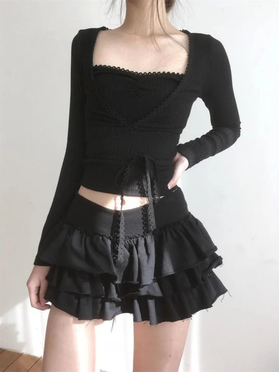 Ruffle Mini Skirt | High Waist Layered Cake Skirt Y2K Ballet Style