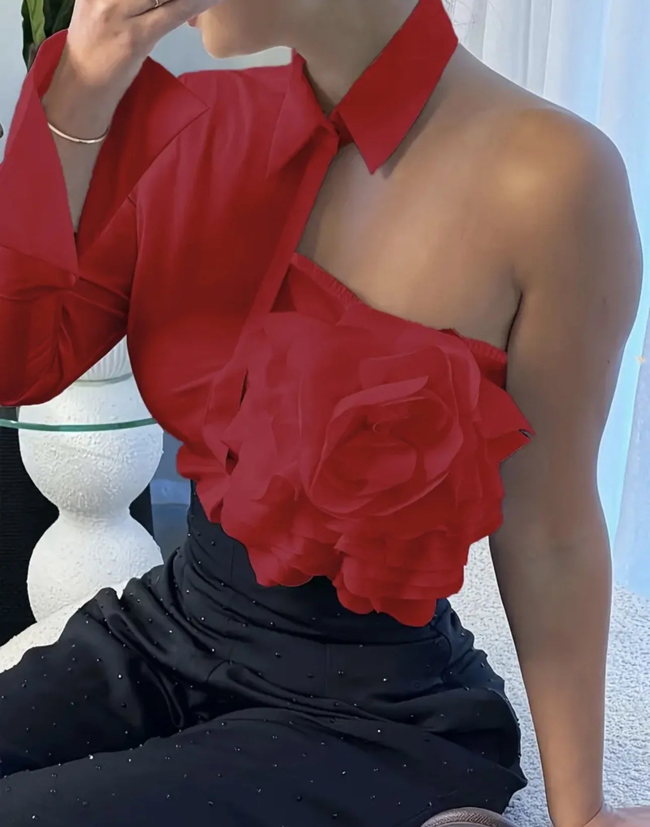 French Chic Women Blouse Fashion 3D Floral Long Sleeve Lapel Collar Spring Fall Age-reducing Female Tops Female Solid Shirts