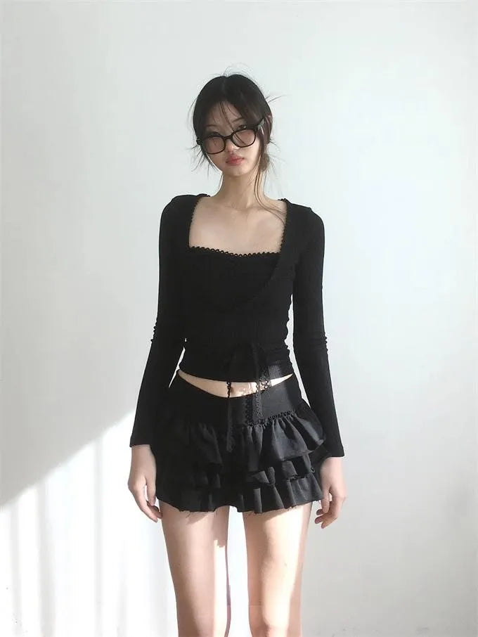 Ruffle Mini Skirt | High Waist Layered Cake Skirt Y2K Ballet Style