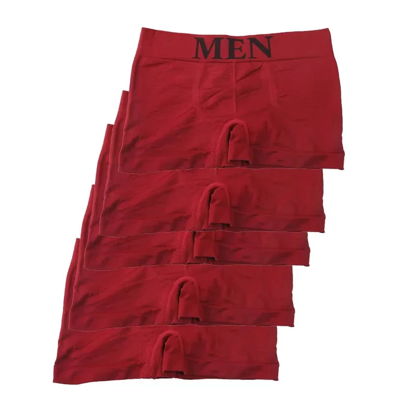 5 Pcs Men’s Boxer Briefs High Elastic Breathable Underwear Soft Cotton Stretch Shorts Comfortable Plain Color Panties