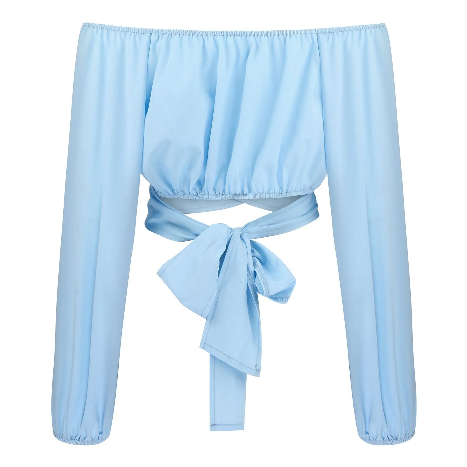 Women Sexy Off Shoulder Blouse Chic and Elegant Printing Lantern Long Sleeve Lace Up Bow Cropped Tops Casual Slim Shirts 2024