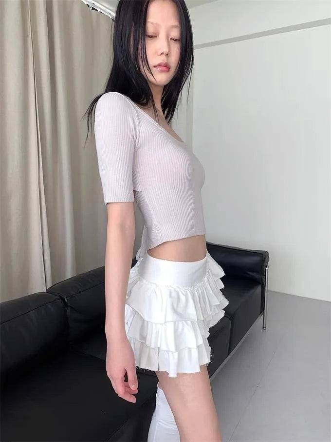 Ruffle Mini Skirt | High Waist Layered Cake Skirt Y2K Ballet Style