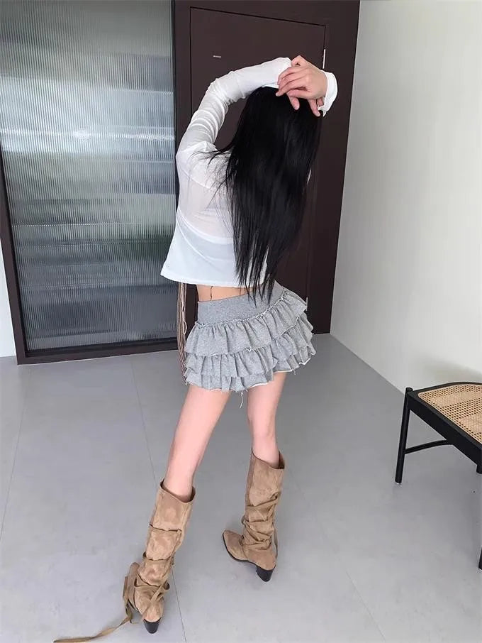 Ruffle Mini Skirt | High Waist Layered Cake Skirt Y2K Ballet Style