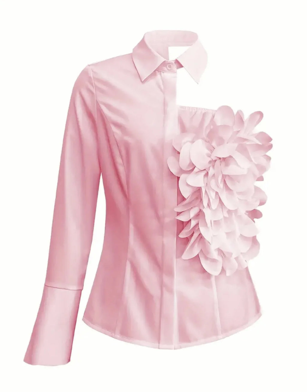 French Chic Women Blouse Fashion 3D Floral Long Sleeve Lapel Collar Spring Fall Age-reducing Female Tops Female Solid Shirts