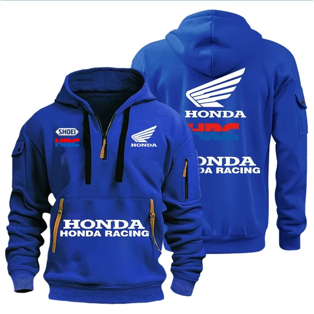 Honda Racing Autumn and Winter Men's Multi-Pocket Zipper Hoodie Casual Sportswear and Loose Hoodie Long Sleeve Top