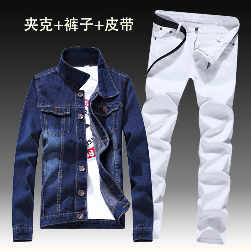 Autumn New Mens Denim Jacket Jeans Pants Slim Fit Pencil Pant Long Sleeve Coat Long Trousers 2pcs Set Size S-3XL for Male