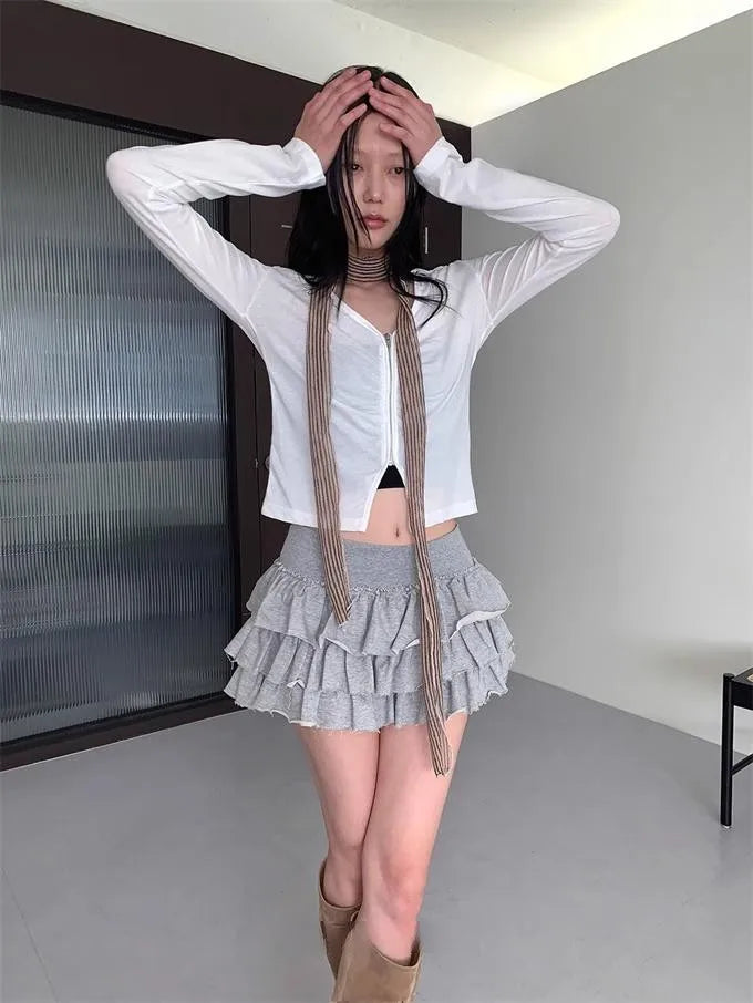 Ruffle Mini Skirt | High Waist Layered Cake Skirt Y2K Ballet Style
