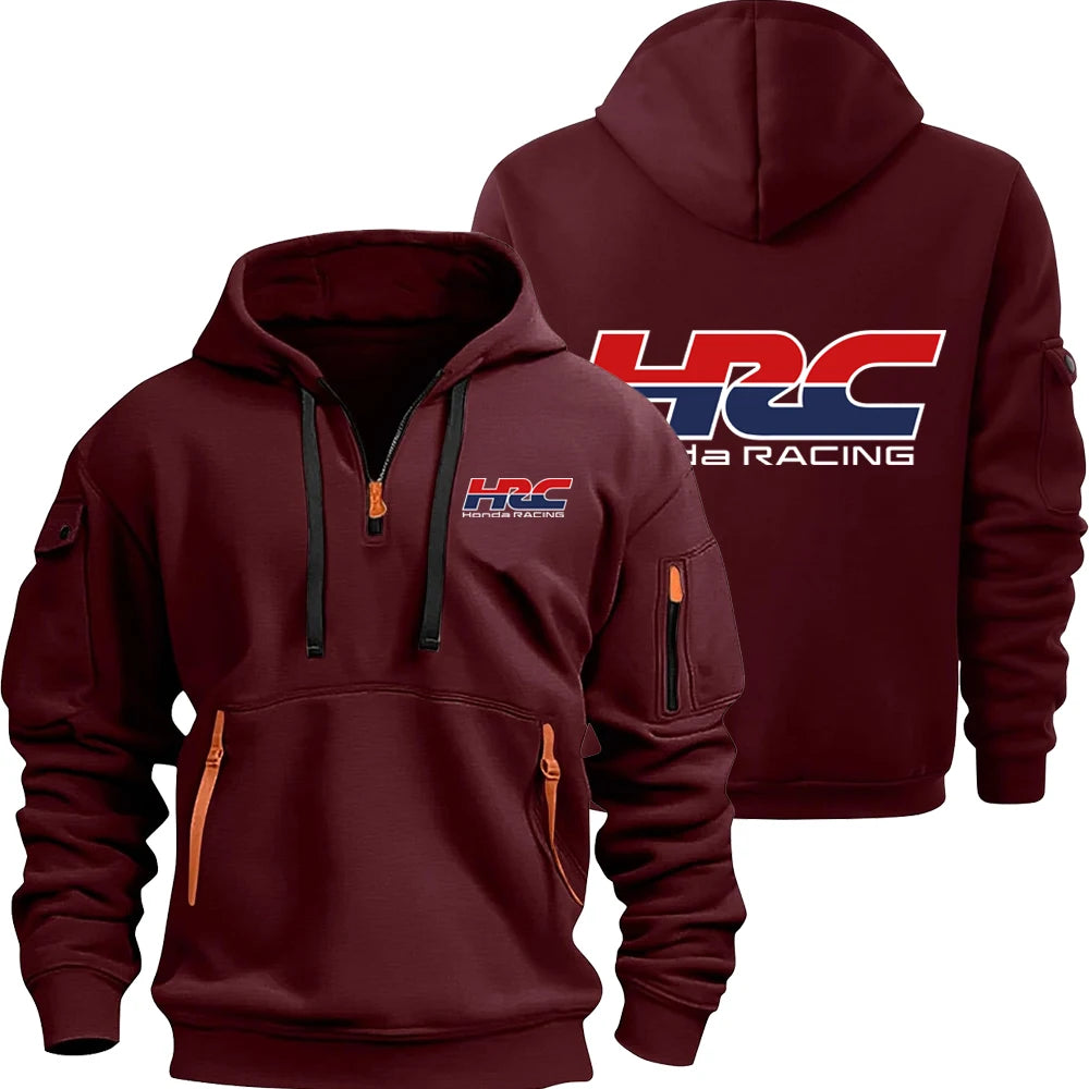 Honda HRC Logo Racing Team Men's Half-zip Hoodie Spring and Autumn Men's Sweatshirt 2025 Sports Men's Pullover Clothes