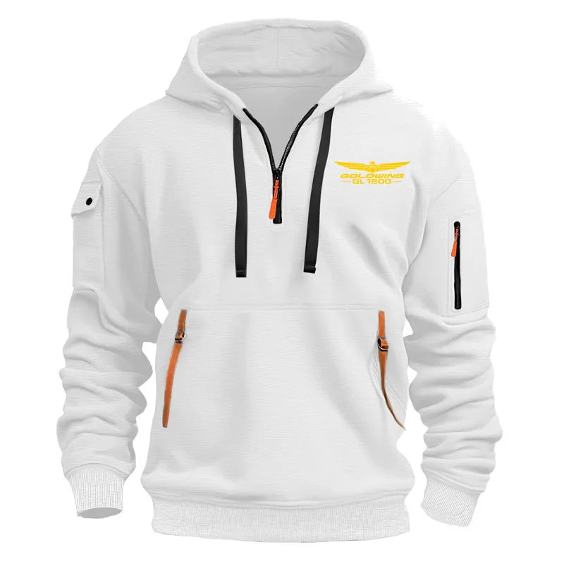New Multi Pocket Zipper Fleece Men's Hoodie Gold Wing gl1800 print Casual sports Plus Size Loose Pullover Fashion Sweatshirt top