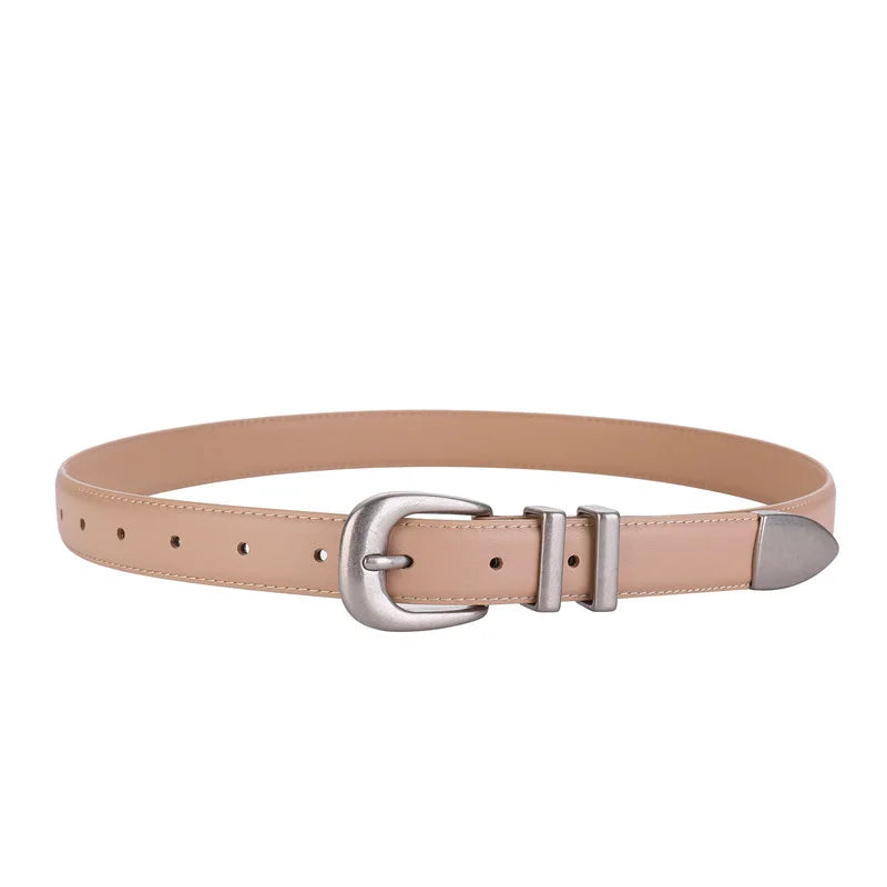 Unisex Vintage Belt Genuine Leather Cowskin Waistband Black with Silver Buckle for Men and Women Fashion Belt for Jeans Pants