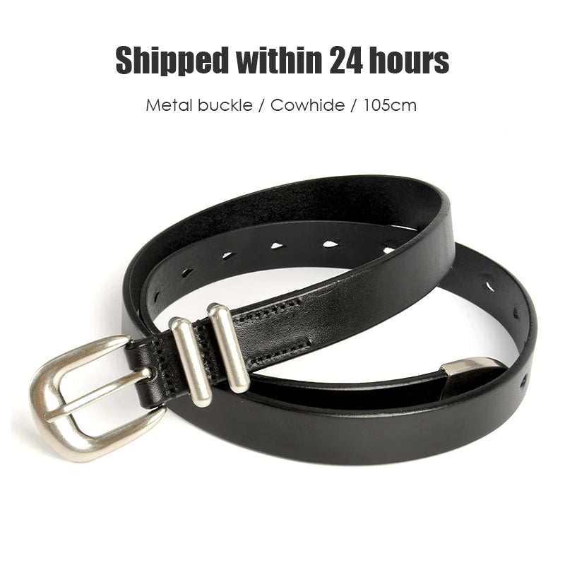 VATLTY 2.3cm Leather Belt for Women Zinc Alloy Silver Buckle Natural Cowhide Casual Belt Genuine Leather Thin Belt Female
