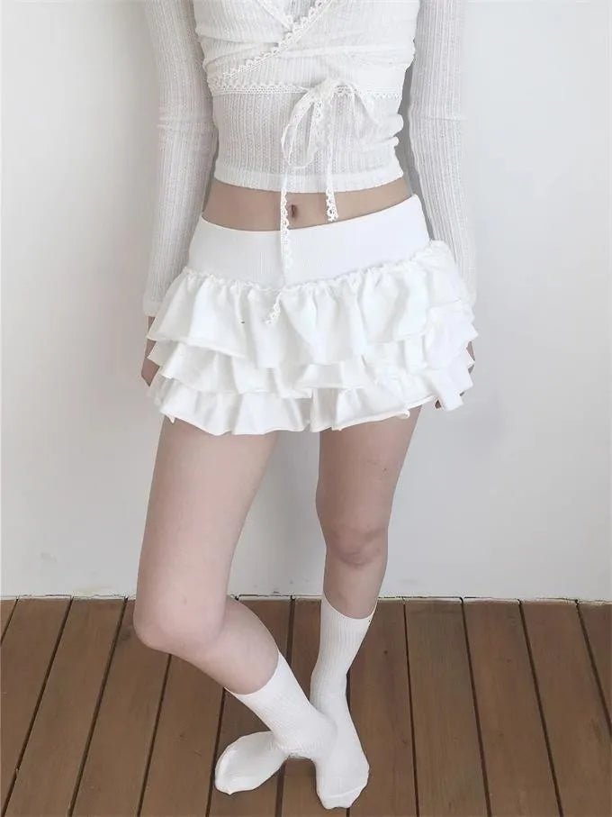 Ruffle Mini Skirt | High Waist Layered Cake Skirt Y2K Ballet Style
