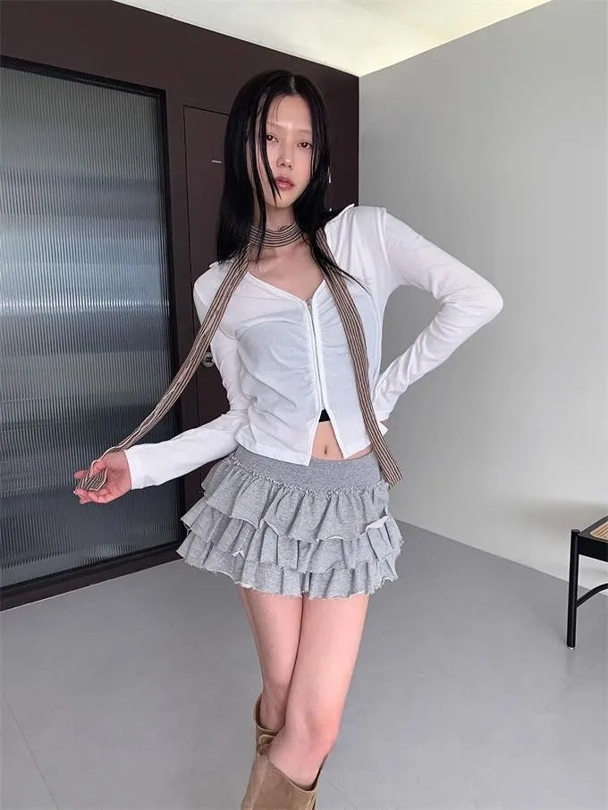 Ruffle Mini Skirt | High Waist Layered Cake Skirt Y2K Ballet Style