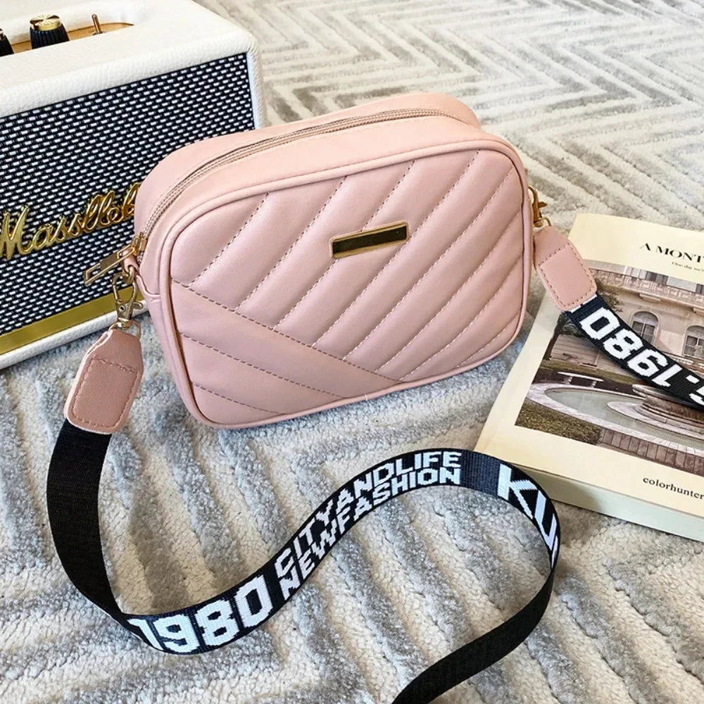 Shoulder Bag High Quality Women's PU Rolling Strip Camera Bag Shoulder Bag Mobile Phone Bag Casual Crossbody Bag