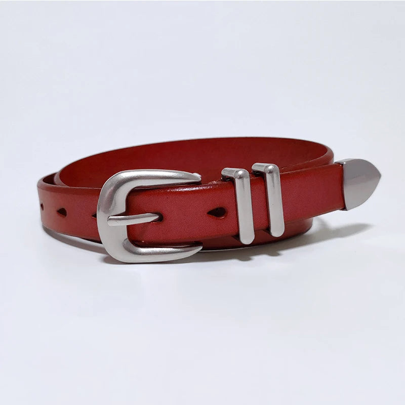 VATLTY 2.3cm Leather Belt for Women Zinc Alloy Silver Buckle Natural Cowhide Casual Belt Genuine Leather Thin Belt Female