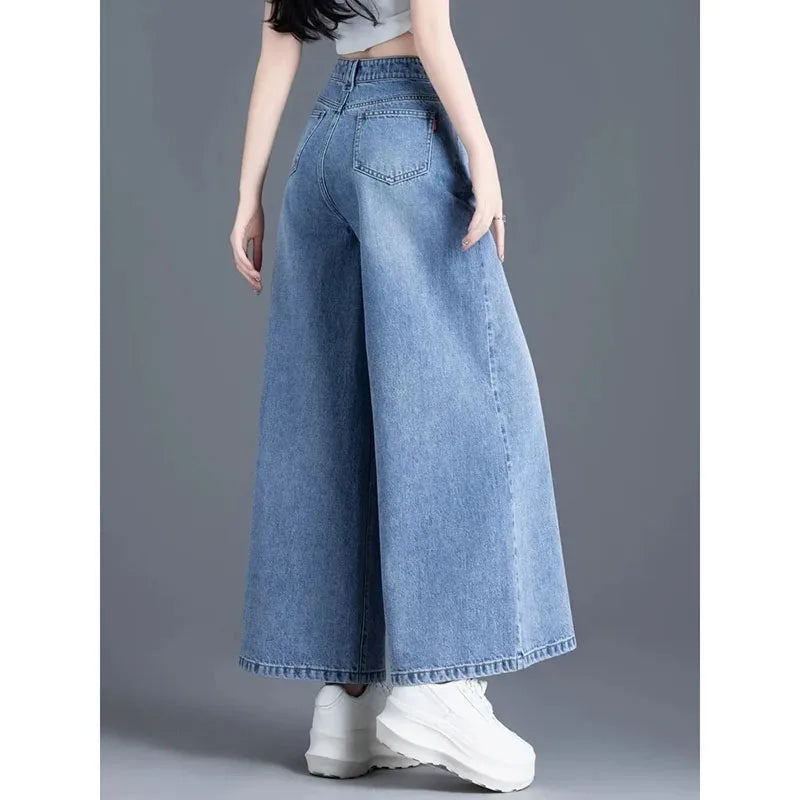 Women's Wide Legs Pants 2026 Spring Fashion High Waisted Ladies Jeans  Design Sense Korean Version Female Cowboy Skirt Trousers