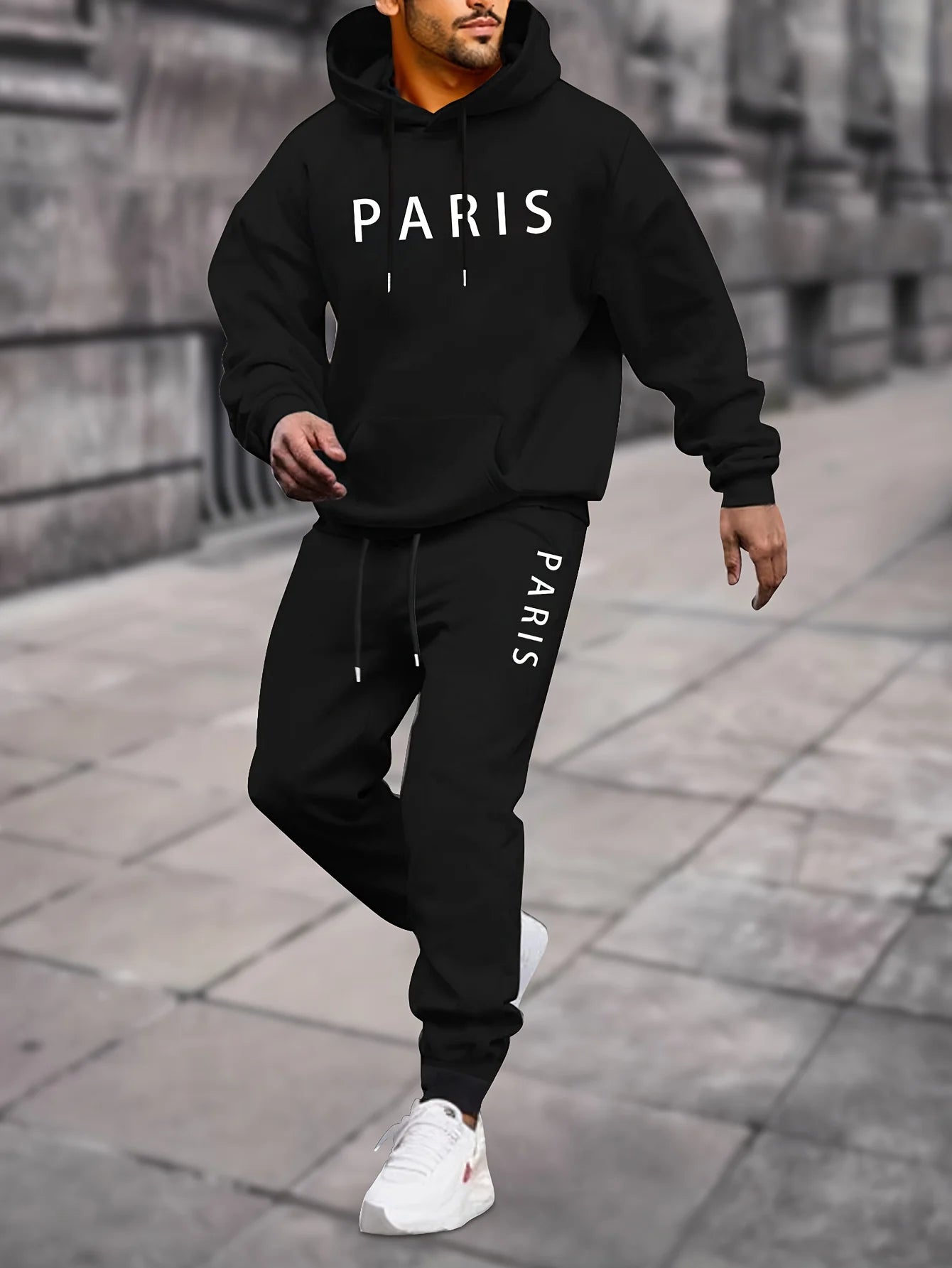 Men's hooded sweatshirt for autumn and winter a complete set of clothing including a stylish trendy printed top long pants set